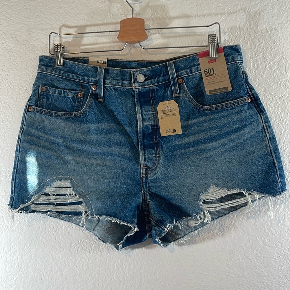 LEVI’S 501 High Rise Distressed Raw Hem Button Fly With Pockets Size 32 NEW - Picture 3 of 11